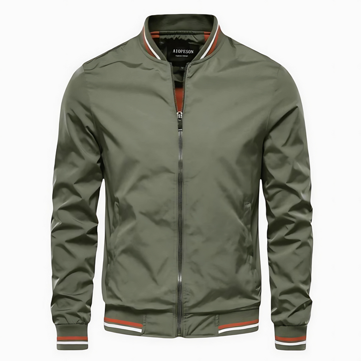Blouson Bomber Léger à Col Montant et Bande Contrastante pour Homme