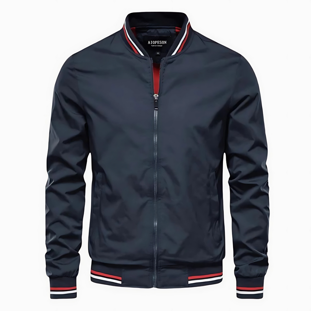 Blouson Bomber Léger à Col Montant et Bande Contrastante pour Homme