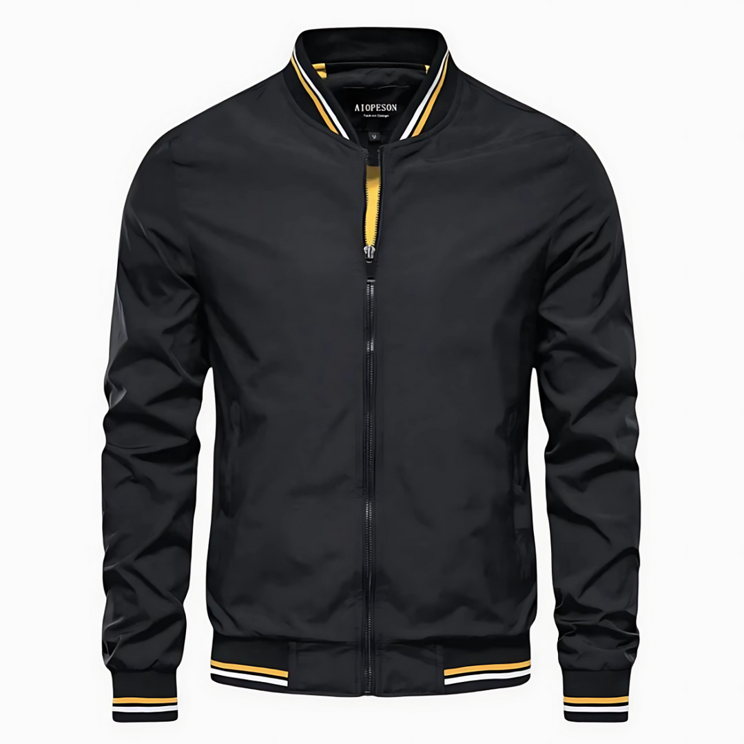 Blouson Bomber Léger à Col Montant et Bande Contrastante pour Homme