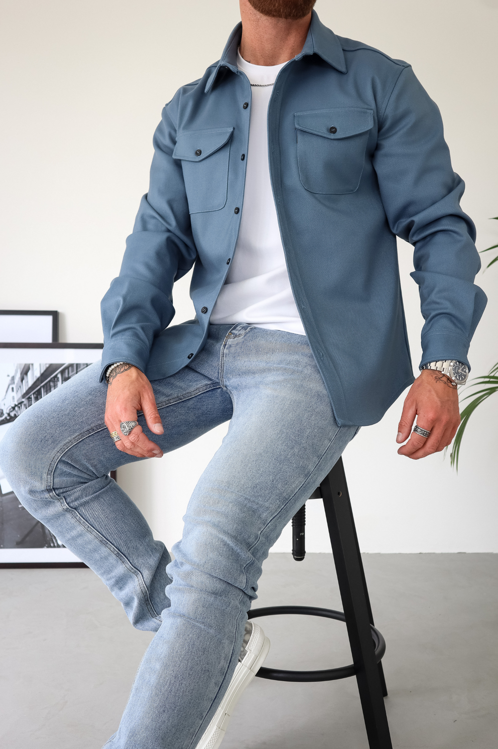 Surchemise Homme Coton Boutonnée Poches Poitrine