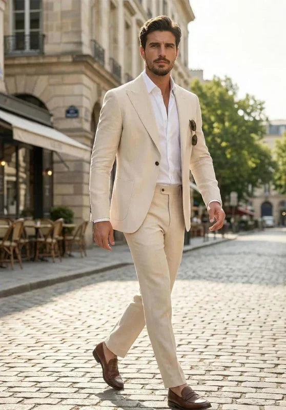 Herrenanzug aus Leinen in Slim Fit mit Ein-Knopf-Verschluss und Brusttasche