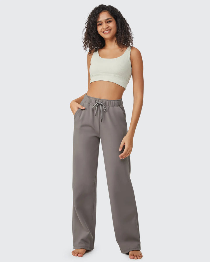 Pantaloni da donna foderati in pile, vestibilità casual, con coulisse