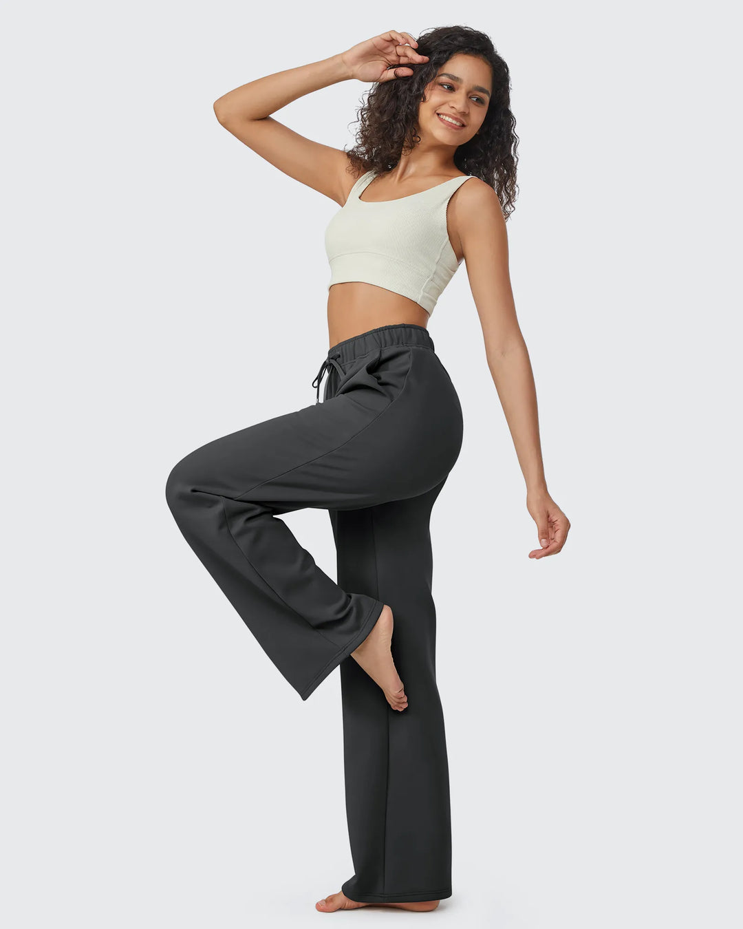 Pantaloni da donna foderati in pile, vestibilità casual, con coulisse