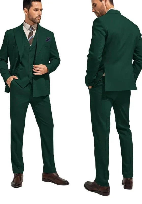 Costume Trois Pièces Homme Coupe Slim avec Veste Croisée et Col Peak