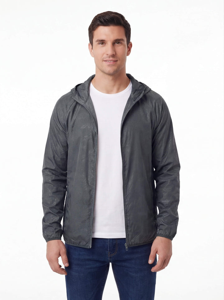 Men's Waterproof Hooded Windbreaker with Full-Zip Closure