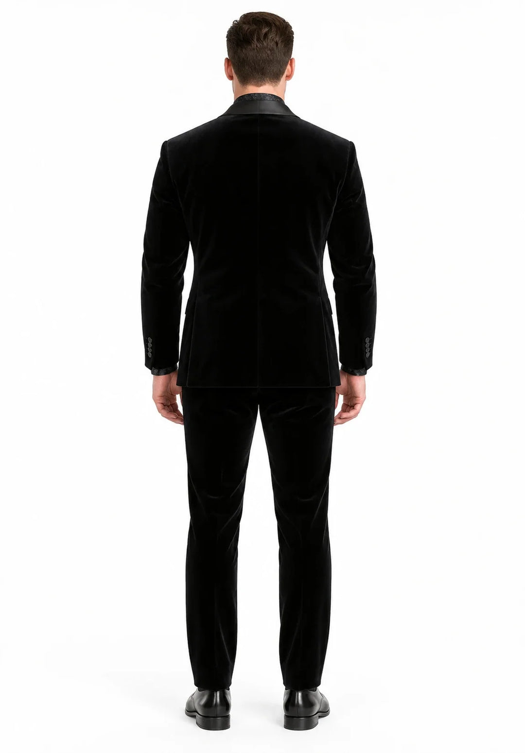 Costume Deux Pièces Homme Coupe Slim en Velours avec Col Châle en Satin et Un Bouton