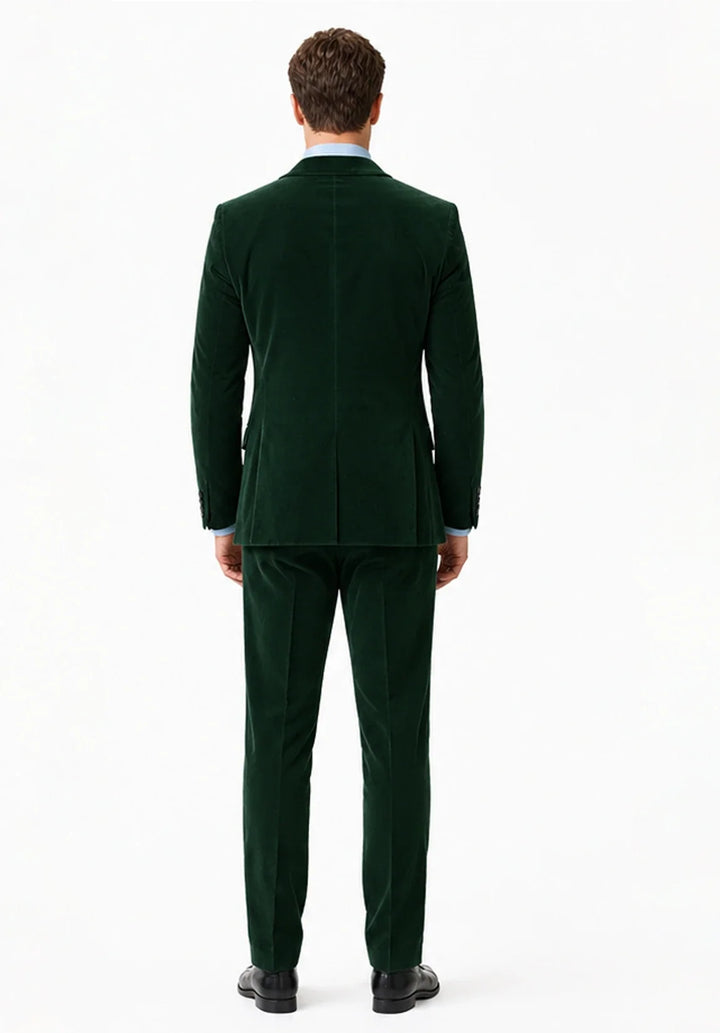 Abito da uomo a due pezzi regular fit in velluto con revers a dente e giacca a tre bottoni