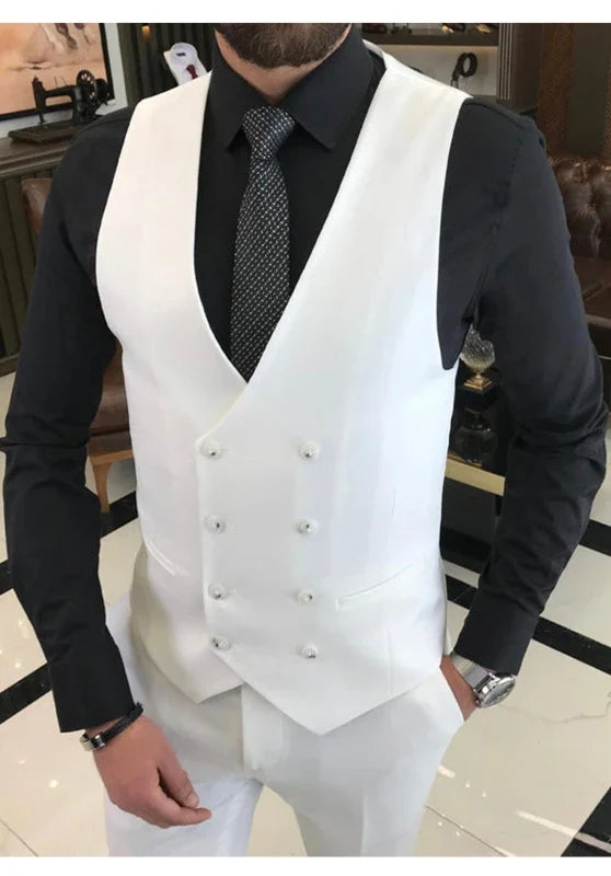 Costume Trois Pièces Homme Coupe Slim avec Col Notch et Gilet Cinq Boutons