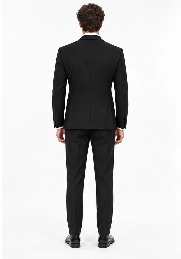 Costume Deux Pièces Homme Coupe Slim avec Design à Panneaux Contrastants et Col Peak
