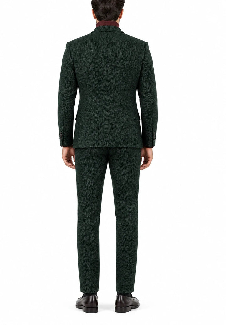 Costume Deux Pièces Homme Coupe Slim en Chevrons avec Col Notch et Poches à Rabat