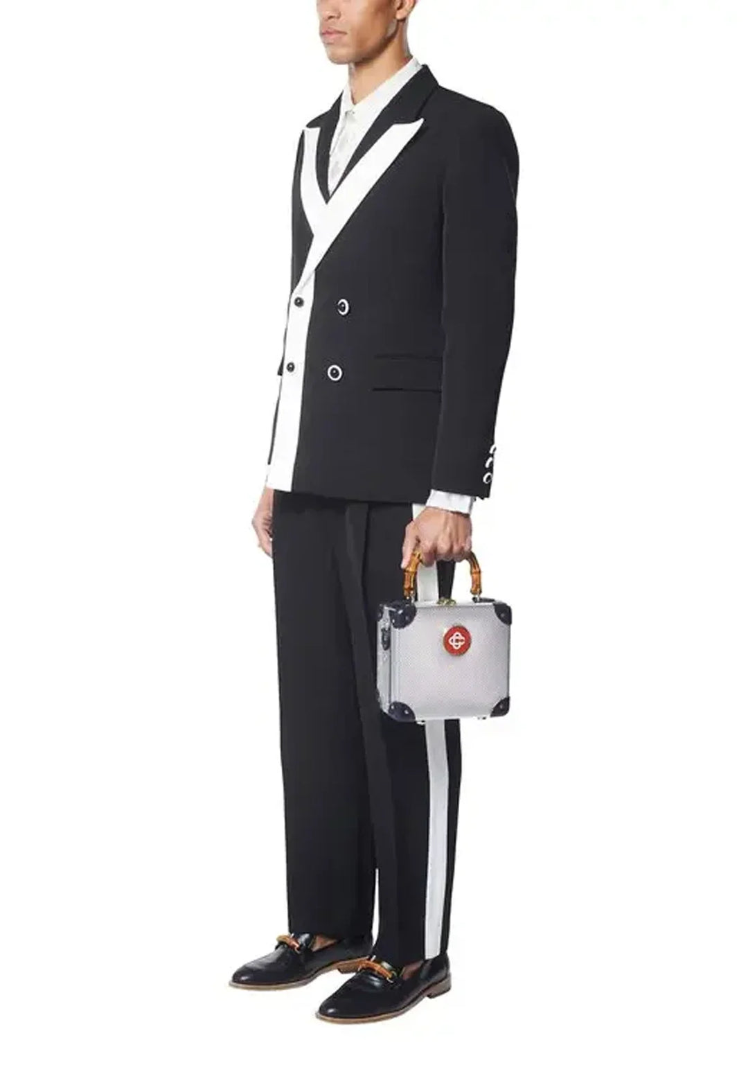 Costume Deux Pièces Homme Coupe Slim avec Panneau Contrastant en V et Deux Boutons