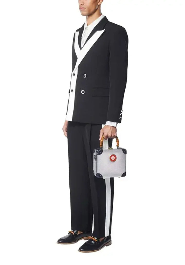 Costume Deux Pièces Homme Coupe Slim avec Panneau Contrastant en V et Deux Boutons