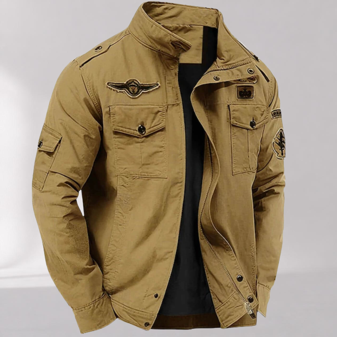 Veste Cargo Homme en Coton – Col Montant Style Militaire