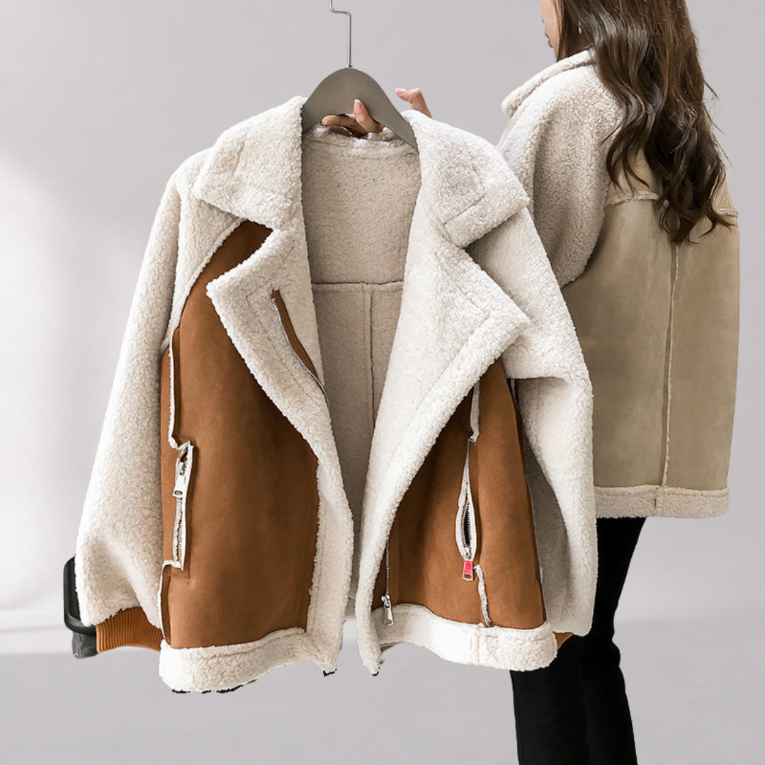 Manteau Court en Suède Femme – Coupe Cintrée avec Poches Latérales