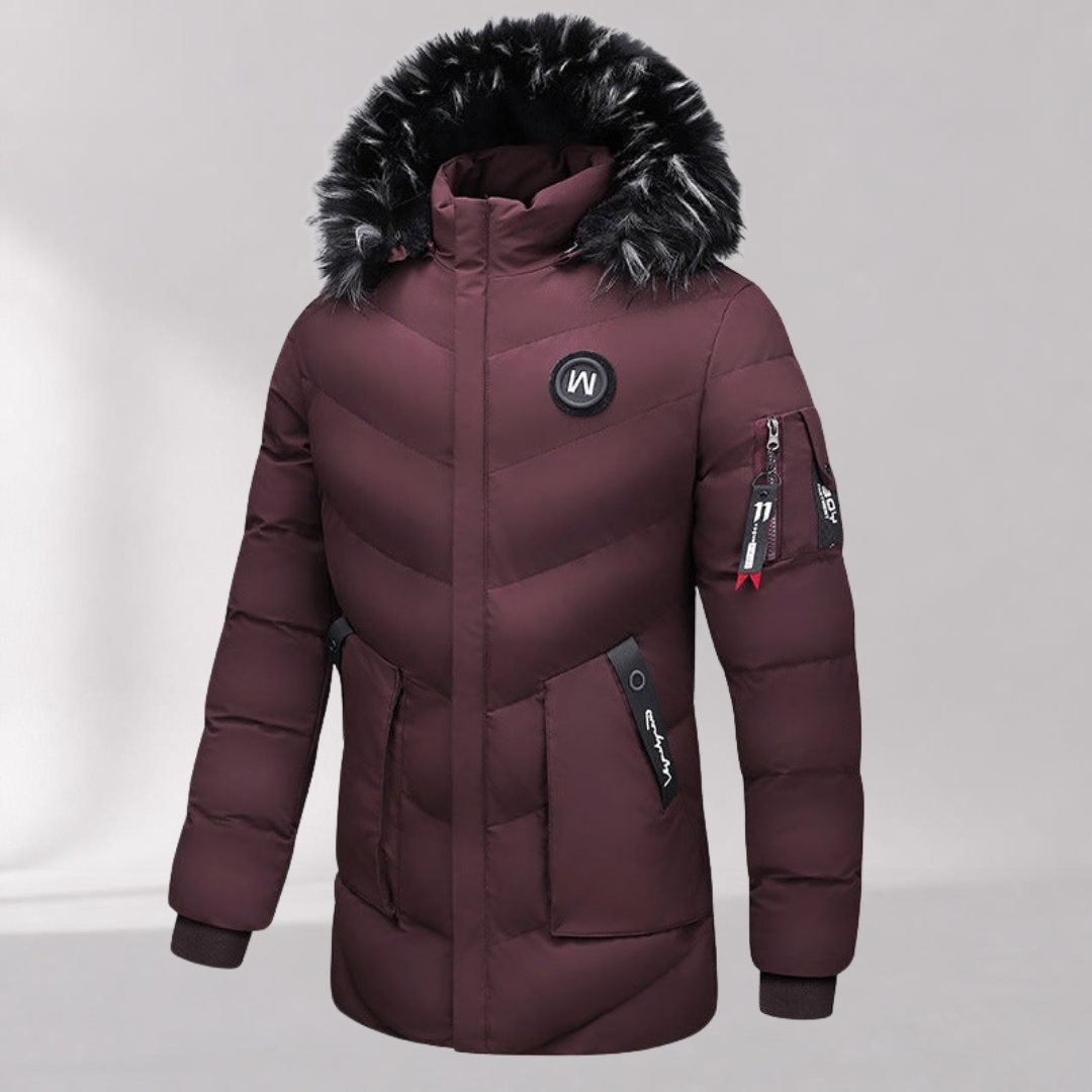 Veste d’Hiver Homme – Veste Matelassée à Capuche avec Fausse Fourrure