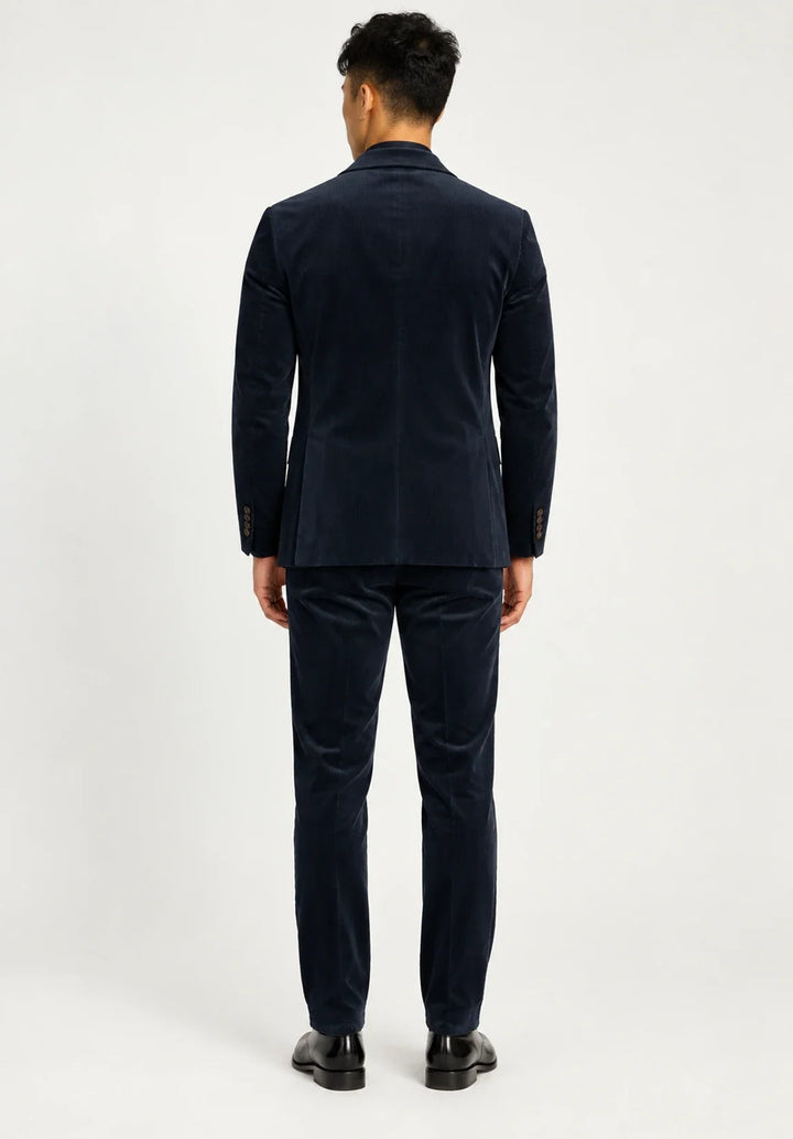 Abito da uomo a due pezzi slim fit in velluto a coste con revers a lancia e taschino sul petto