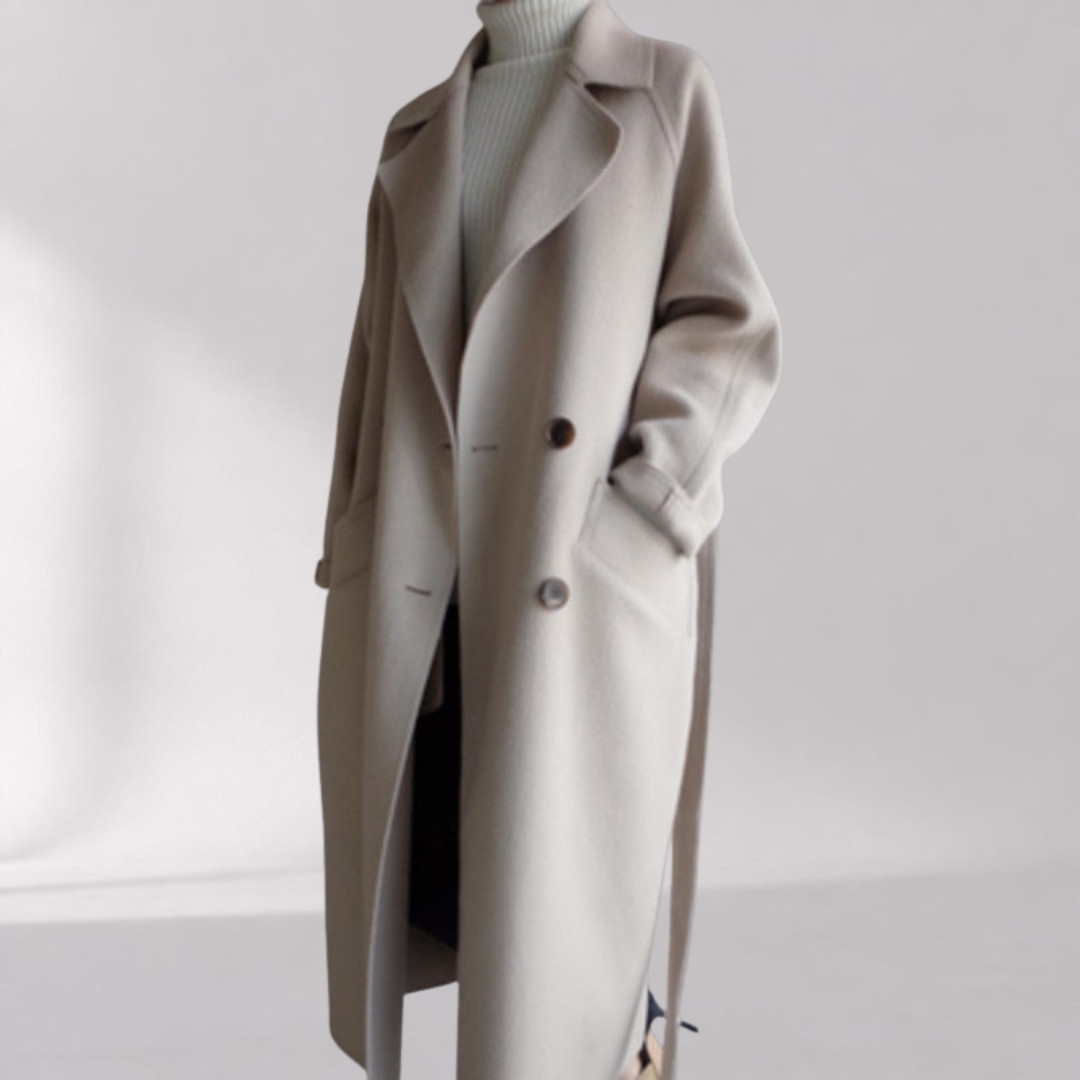 Manteau Femme en Mélange de Laine à Double Boutonnage avec Ceinture