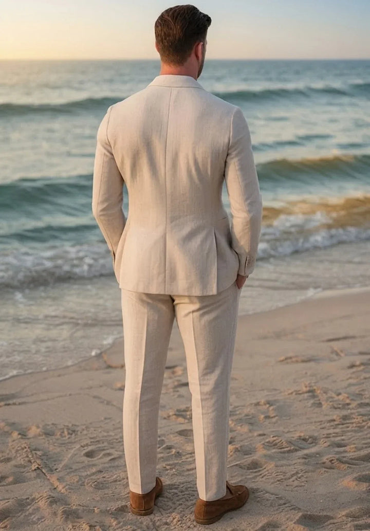 Herren-Zweiteiler mit Regular Fit aus Leinenmischgewebe, aufgesetzten Taschen und einem Knopf