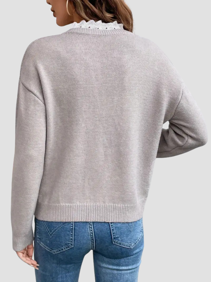 Pull en Maille Col Dentelle à Décolleté V