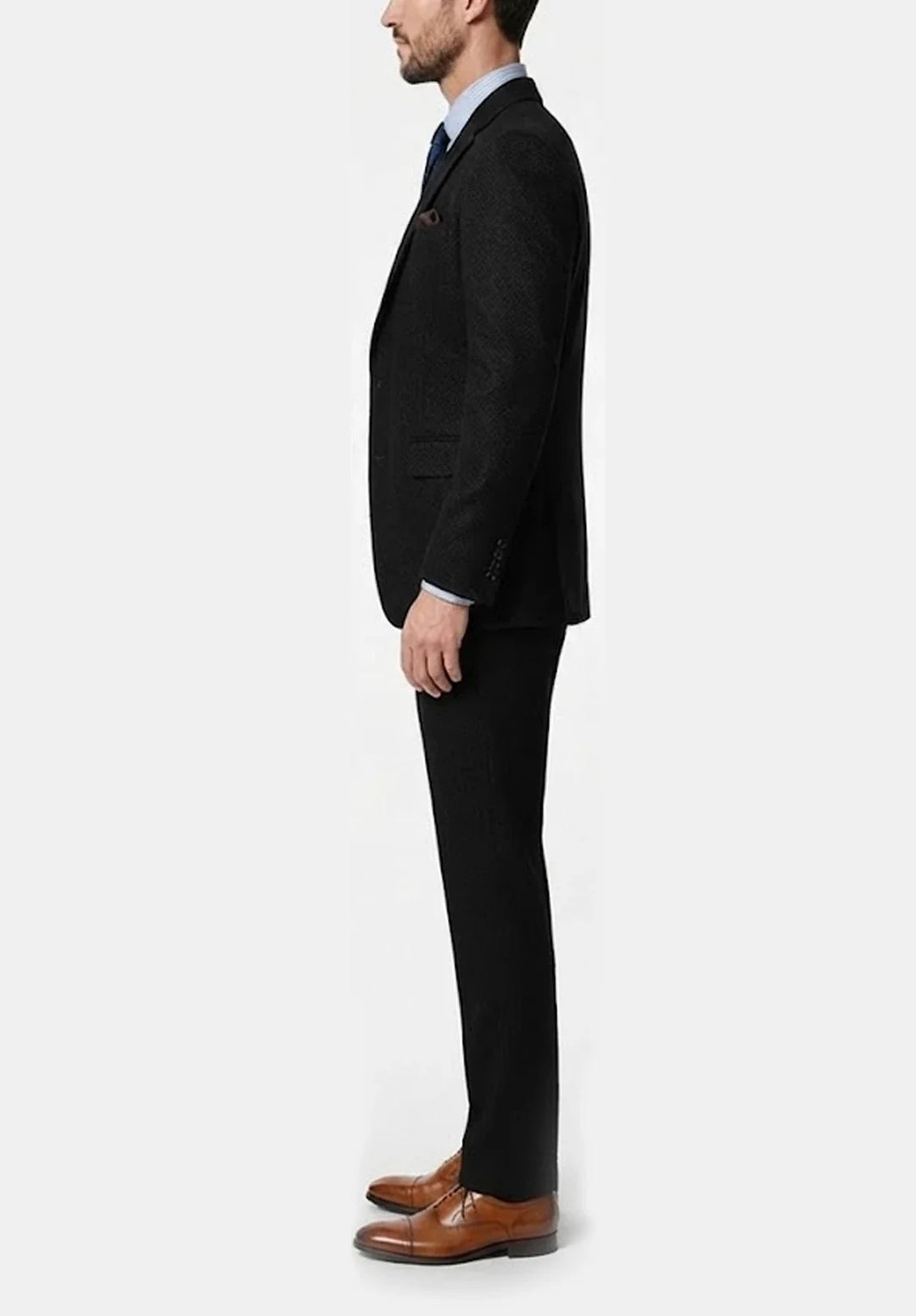 Costume Trois Pièces Homme Coupe Classique en Chevrons avec Gilet Boutonné