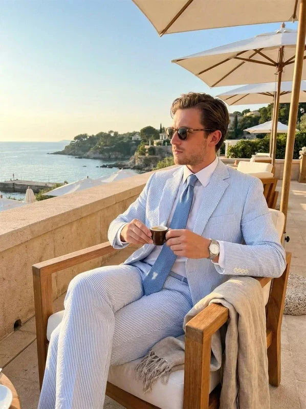 Traje slim de dos piezas para hombre con blazer de dos botones y cintura ajustable
