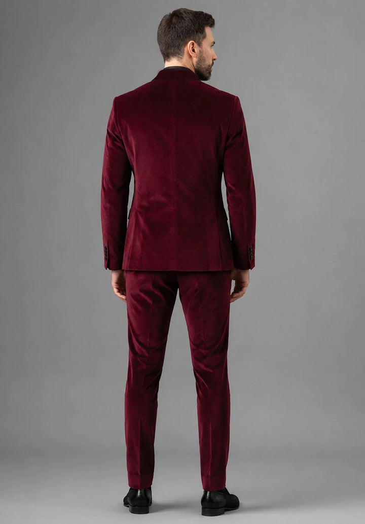 Men’s Slim Fit Two-Piece Velvet Tuxedo with Satin Peak Lapel