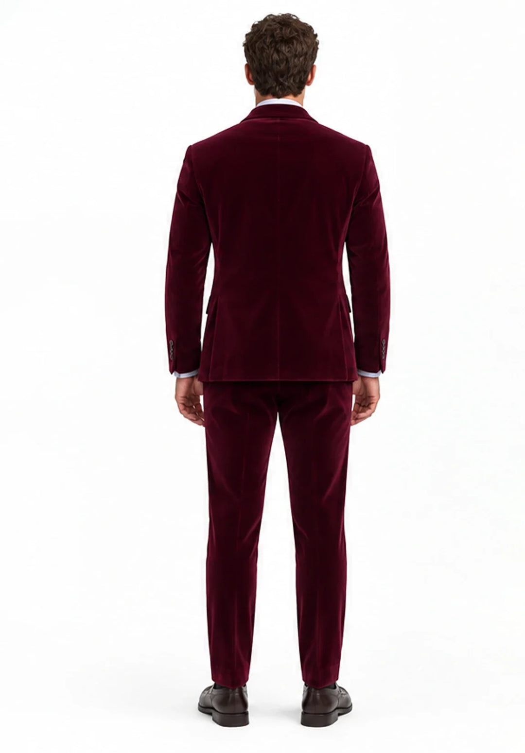 Costume Deux Pièces Homme Coupe Classique en Velours avec Col Peak et Deux Boutons