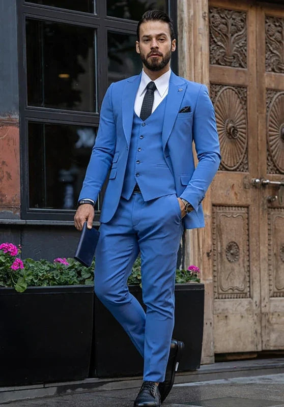 Costume Trois Pièces Homme Coupe Slim avec Col Notch et Gilet Quatre Boutons