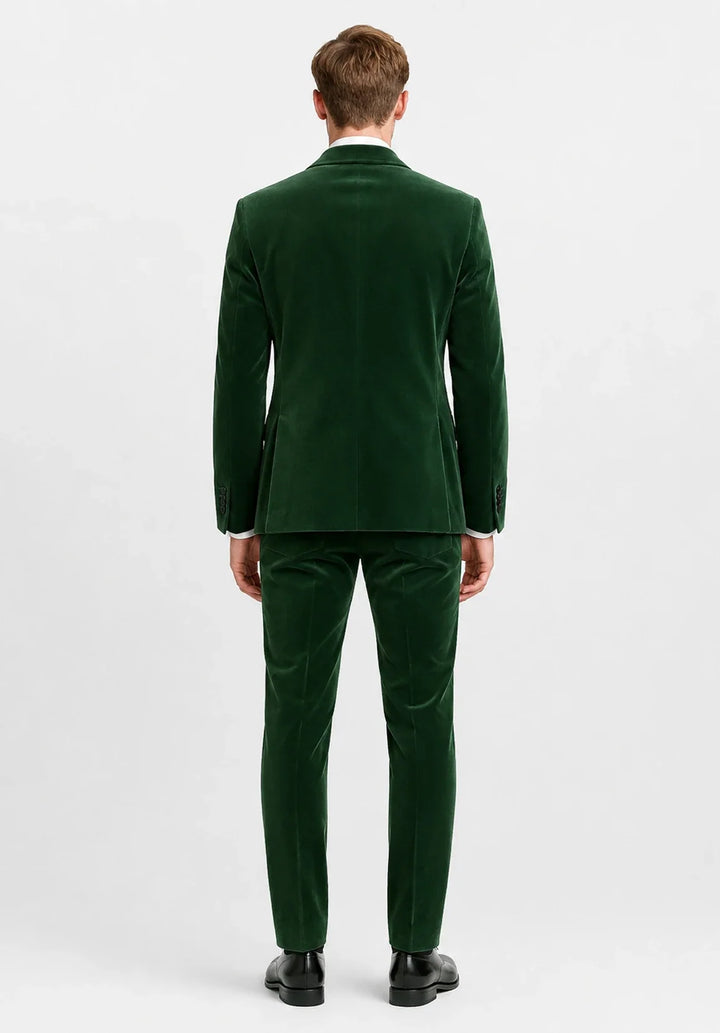 Men's Regular-Fit Two-Piece Velvet Suit with Notch Lapel and Patch Pockets