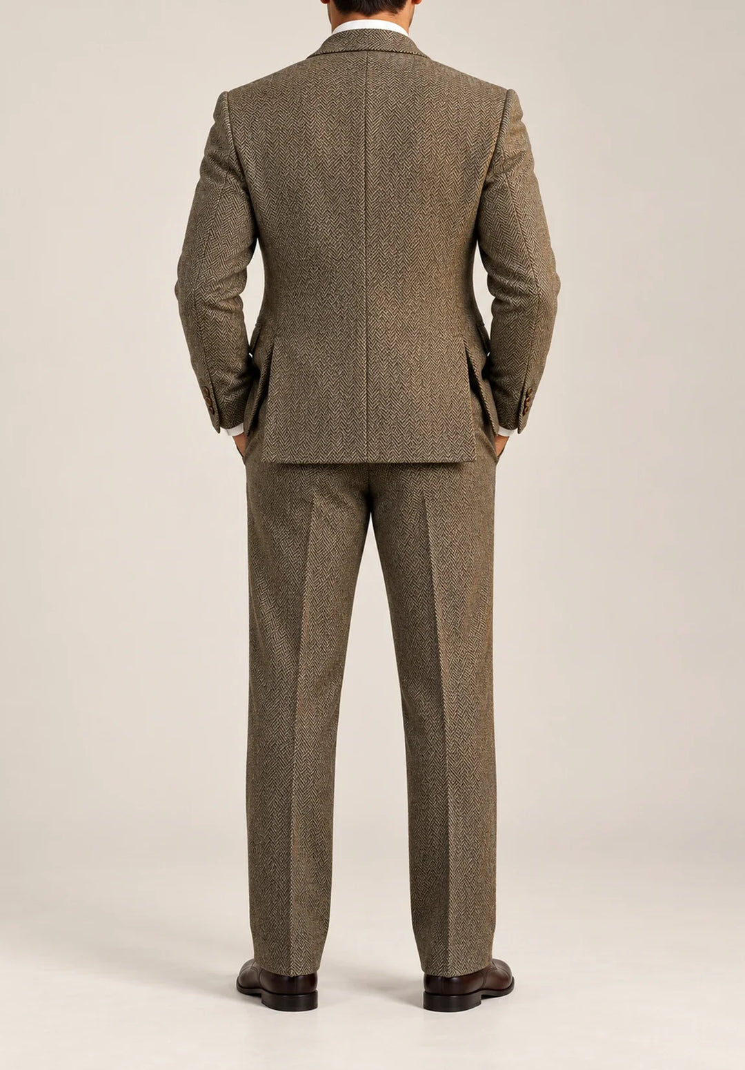 Costume Trois Pièces Homme Coupe Moderne en Chevrons avec Gilet Assorti