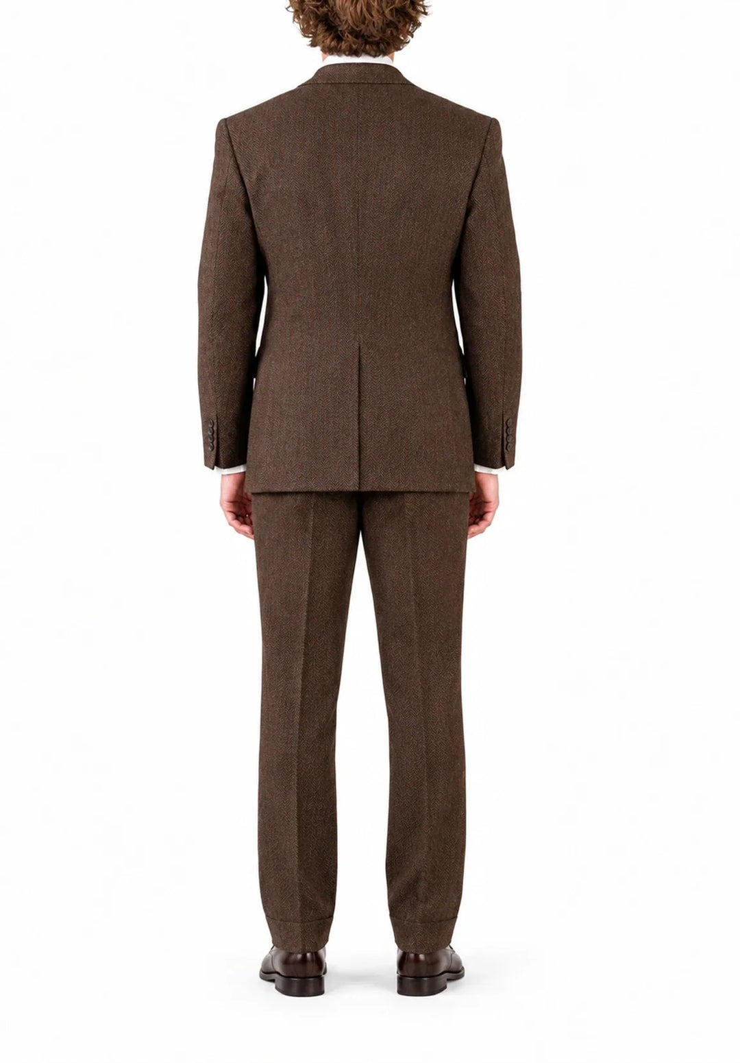 Costume Deux Pièces Homme Coupe Regular en Chevrons avec Veste Croisée et Col Peak