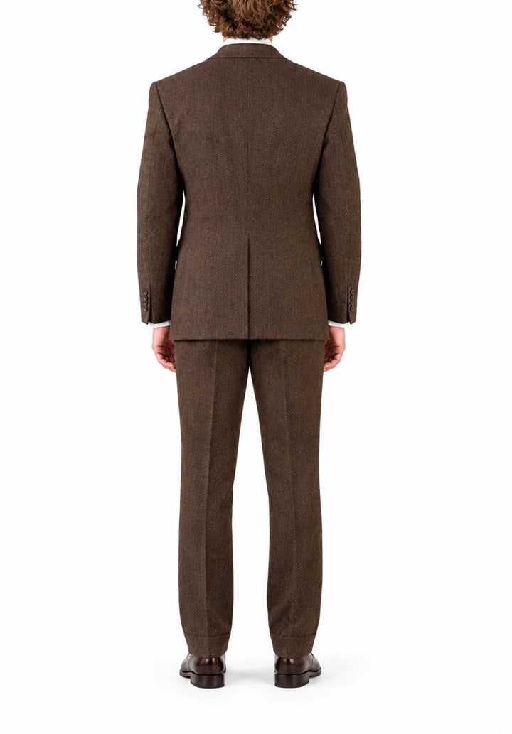 Costume Deux Pièces Homme Coupe Regular en Chevrons avec Veste Croisée et Col Peak