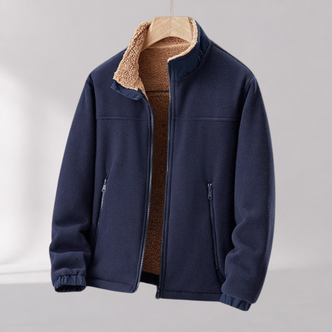 Veste Homme Doublée en Polaire d’Agneau – Col Montant Zippé