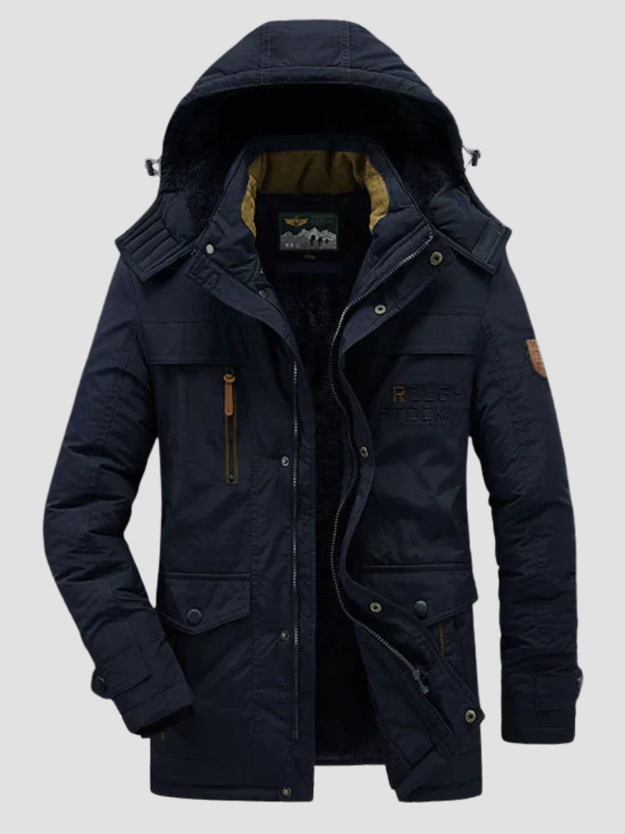 Parka Militaire Homme en Coton Mélangé à Capuche Doublée de Fourrure