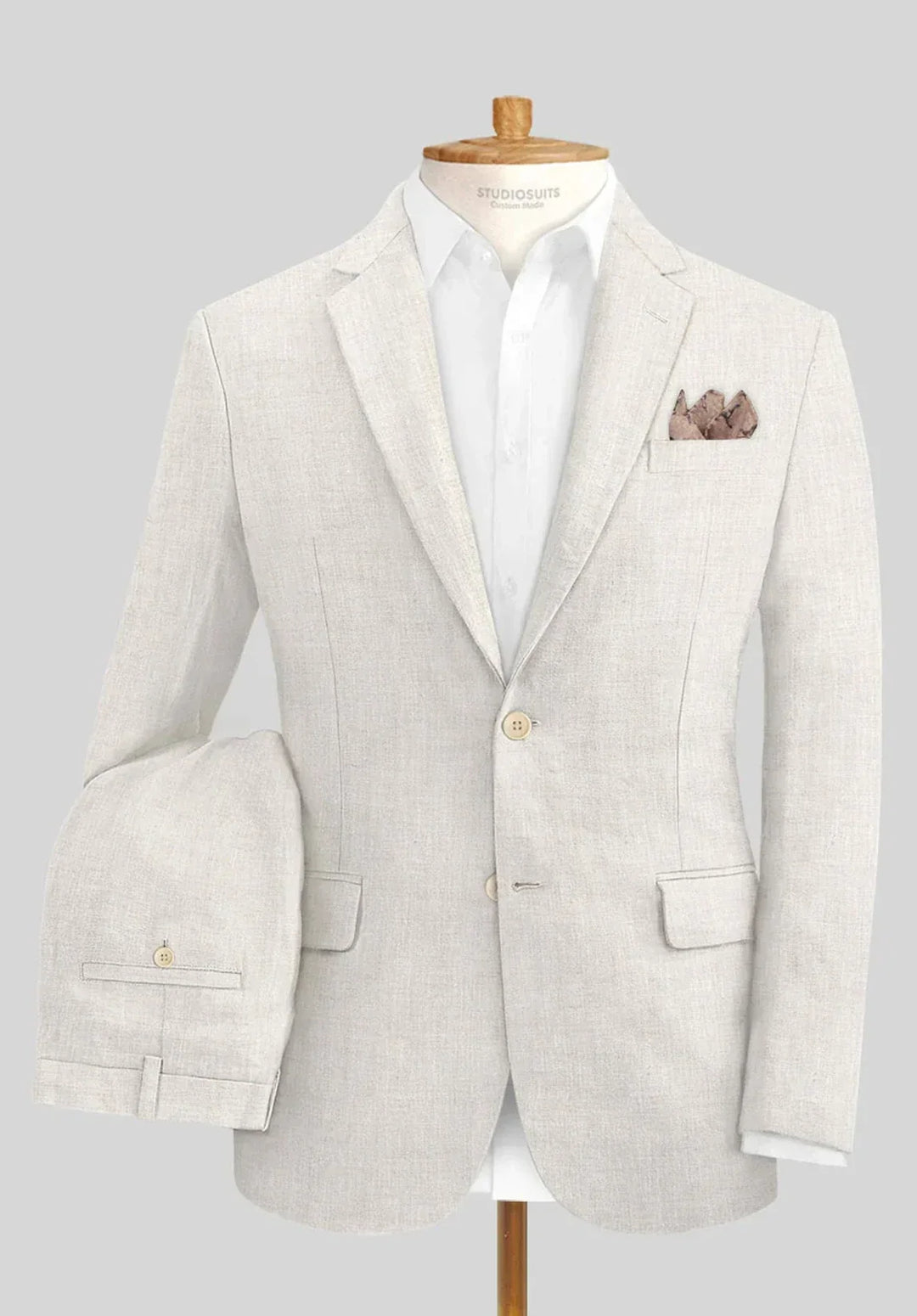 Completo da uomo due pezzi vestibilità slim in misto lino con revers a lancia e tasche con patta
