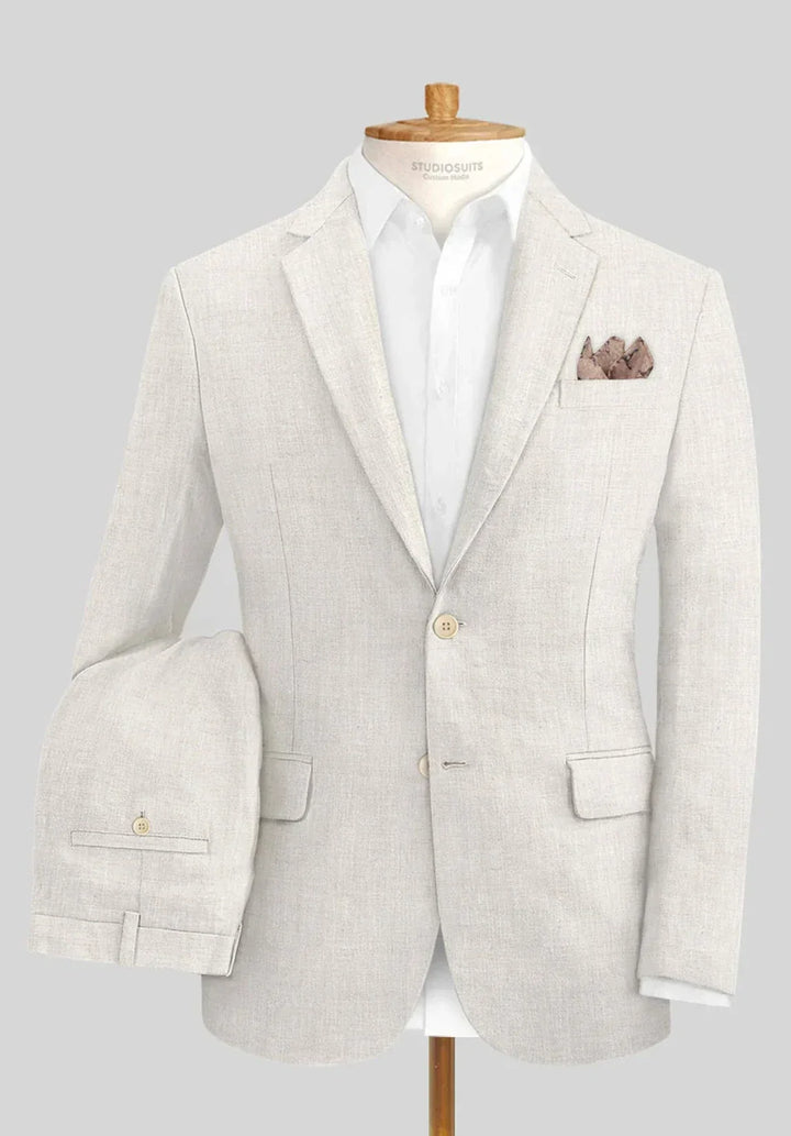 Completo da uomo due pezzi vestibilità slim in misto lino con revers a lancia e tasche con patta
