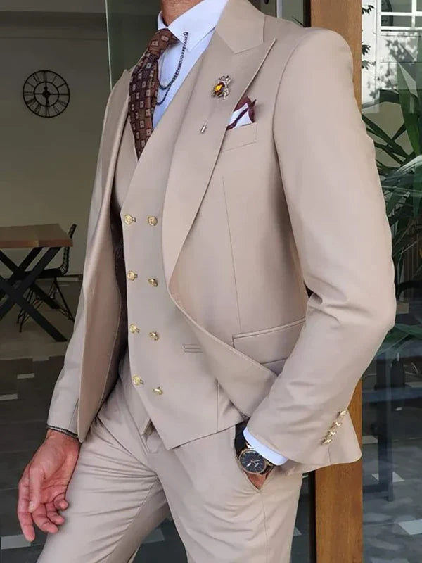 Costume Trois Pièces Homme Coupe Slim Infroissable avec Col Notch et Gilet Cinq Boutons