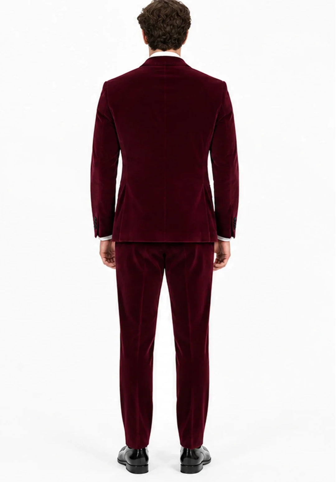 Costume Deux Pièces Homme Coupe Moderne en Velours avec Col Peak en Satin