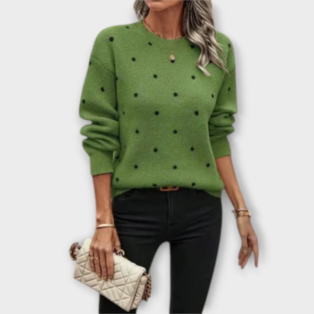 Pull en Maille Beige à Pois – Manches Longues Coupe Décontractée