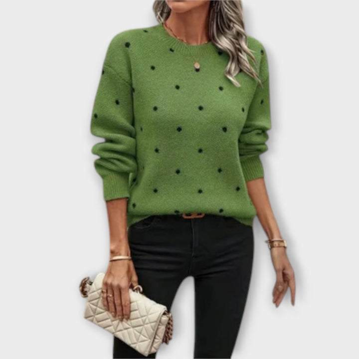 Pull en Maille Beige à Pois – Manches Longues Coupe Décontractée