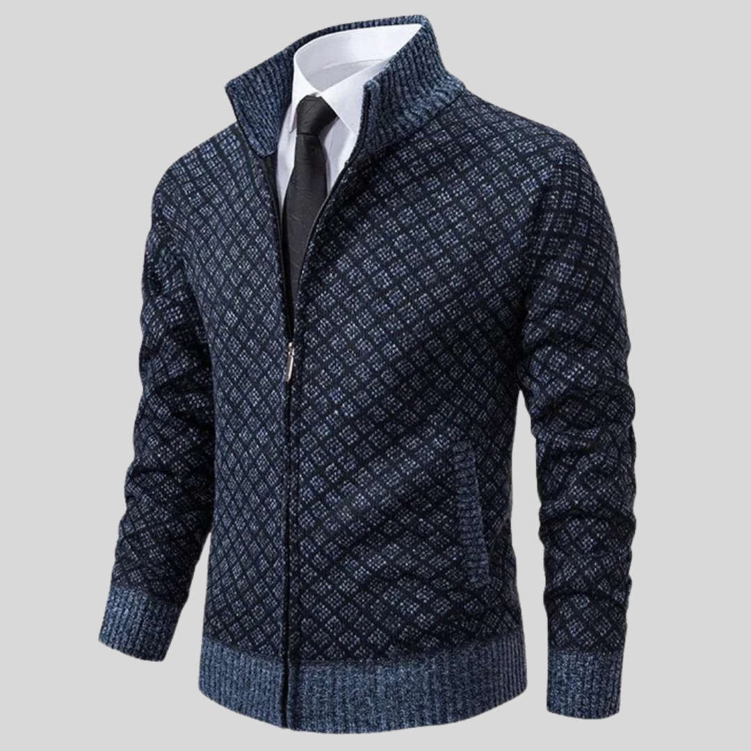 Cardigan Zippé à Col Montant et Motif Jacquard pour Homme