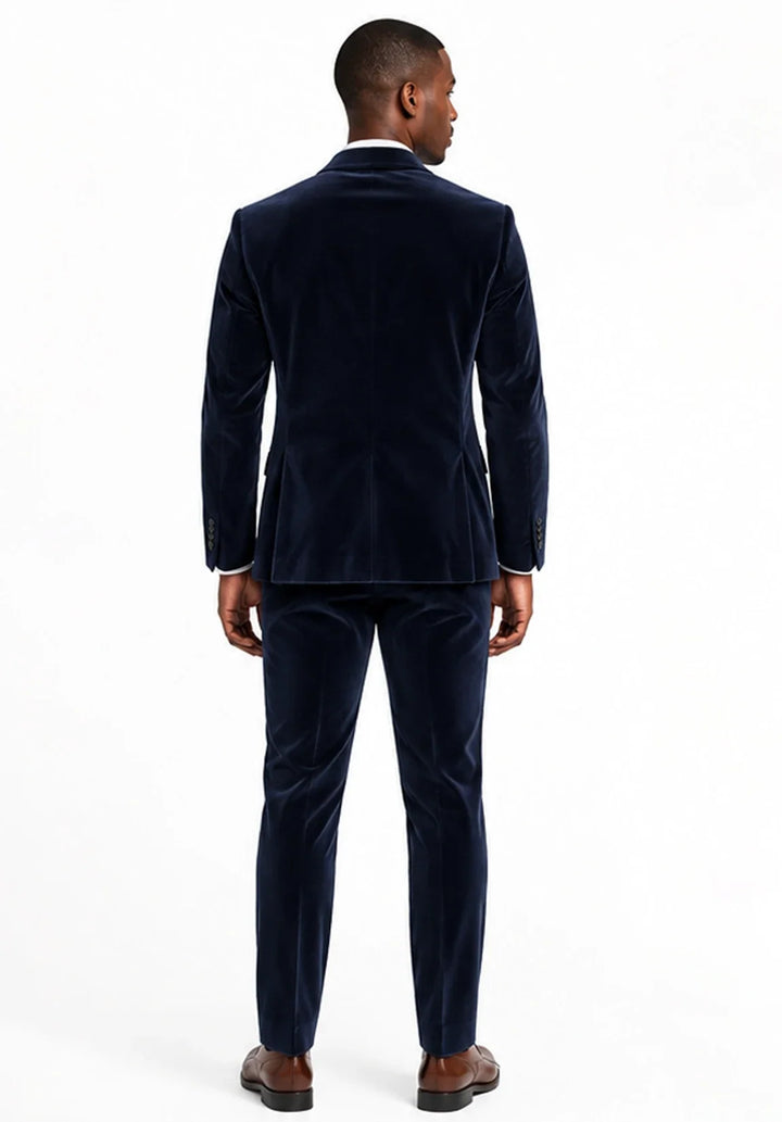 Completo da uomo in velluto slim fit a due pezzi con rever classico e giacca a due bottoni