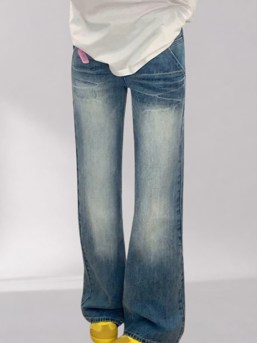 Damesjeans Large - High waist van katoen met gewassen effect