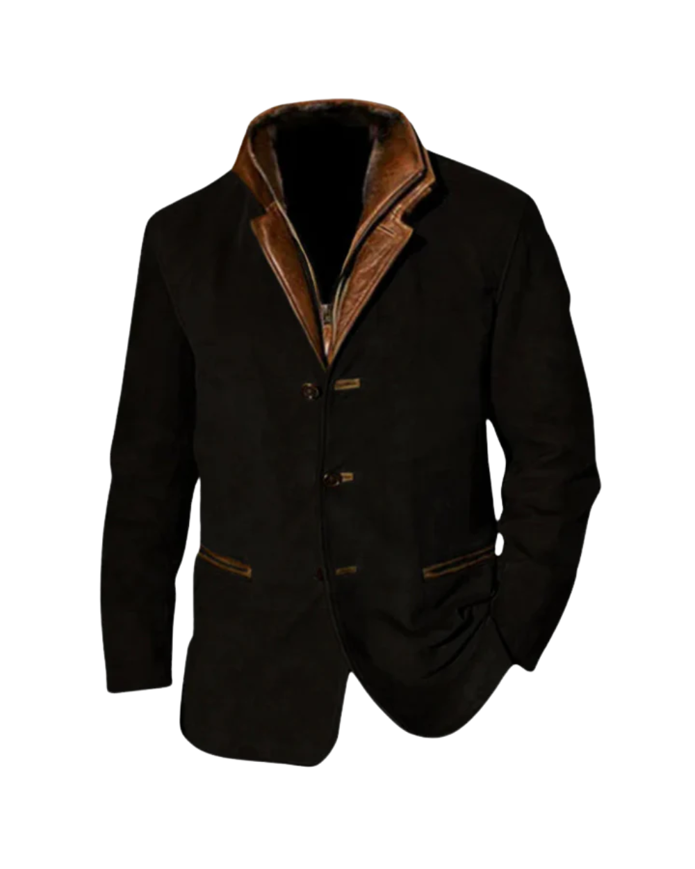 Blazer en Simili Daim à Col Contrastant pour Homme