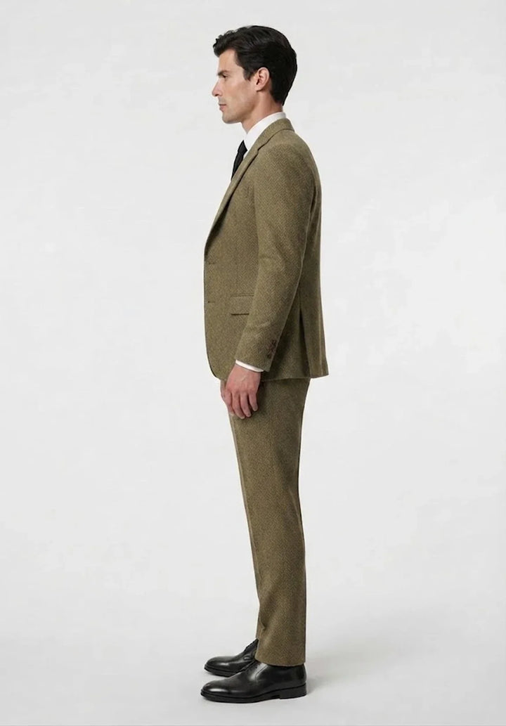 Costume Trois Pièces Homme Coupe Slim en Chevrons avec Col Notch et Gilet Assorti
