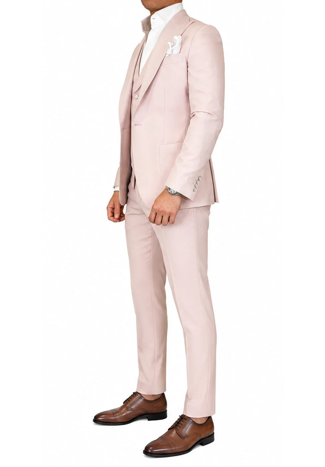 Costume Trois Pièces Homme Coupe Slim avec Col Peak et Gilet Six Boutons