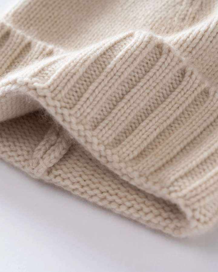 Berretto da donna in cashmere con risvolto a coste