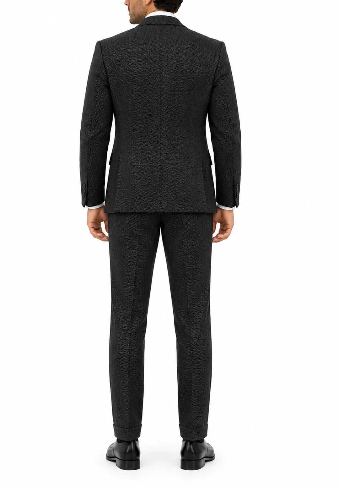 Costume Trois Pièces Homme Coupe Regular en Chevrons avec Gilet et Pantalon Assortis