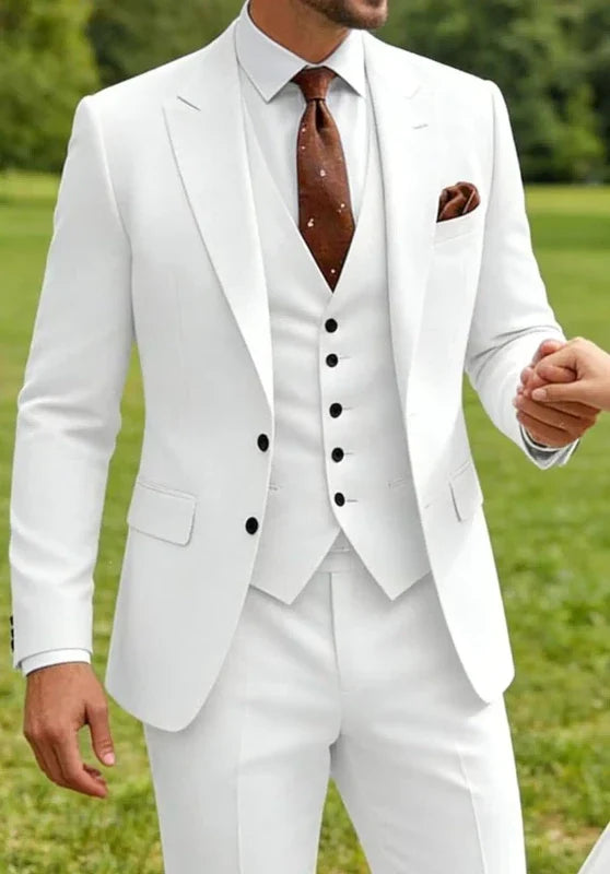 Costume Trois Pièces Homme Coupe Slim avec Col Châle et Gilet Boutonné