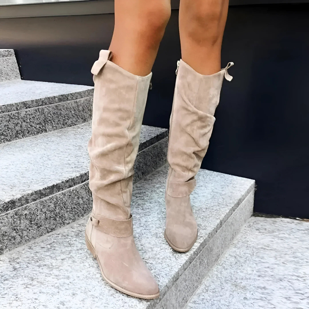Bottes Hautes en Daim Femme – Zip Latéral et Talon Bloc